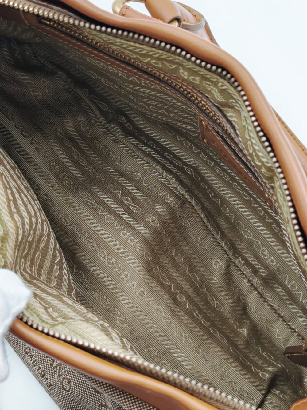 Prada Canapa Canvas Leather Satchel Handbag Brown Logo Top Handle Bag - Picture 10 of 13